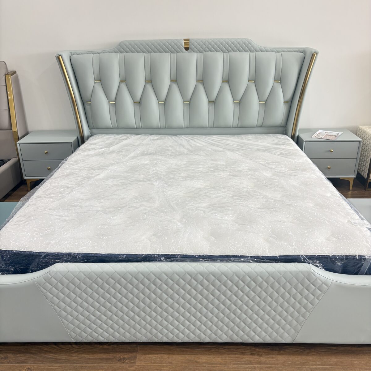 Leather Nightstand Side Table – Green Mint - Image 6