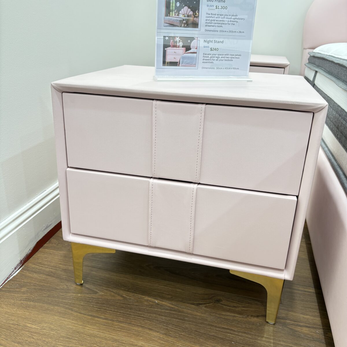 Velvet Nightstand Side Table - Pink Cotton - Image 3