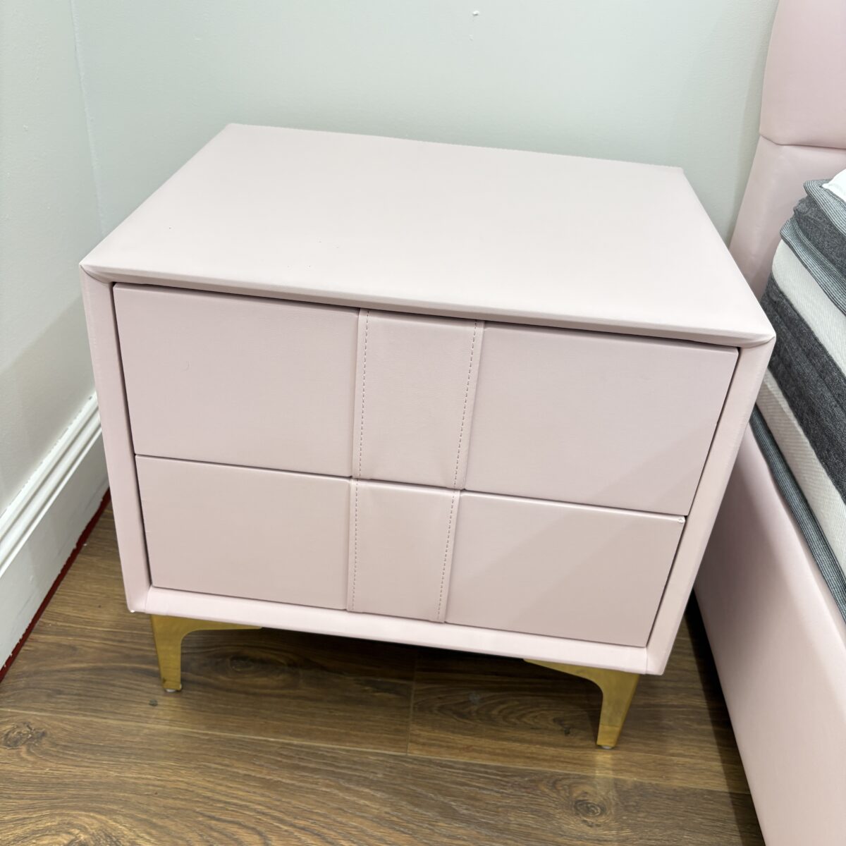 Velvet Nightstand Side Table - Pink Cotton - Image 2