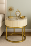 Marble Top Leather Side Table - Beige
