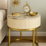 Marble Top Leather Side Table - Beige