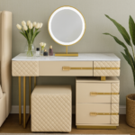 La Parisienne 3 Piece Marble Top Leather Vanity Set - Beige