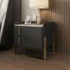 Mars Marble Top Leather Nightstand Side Table - Image 2