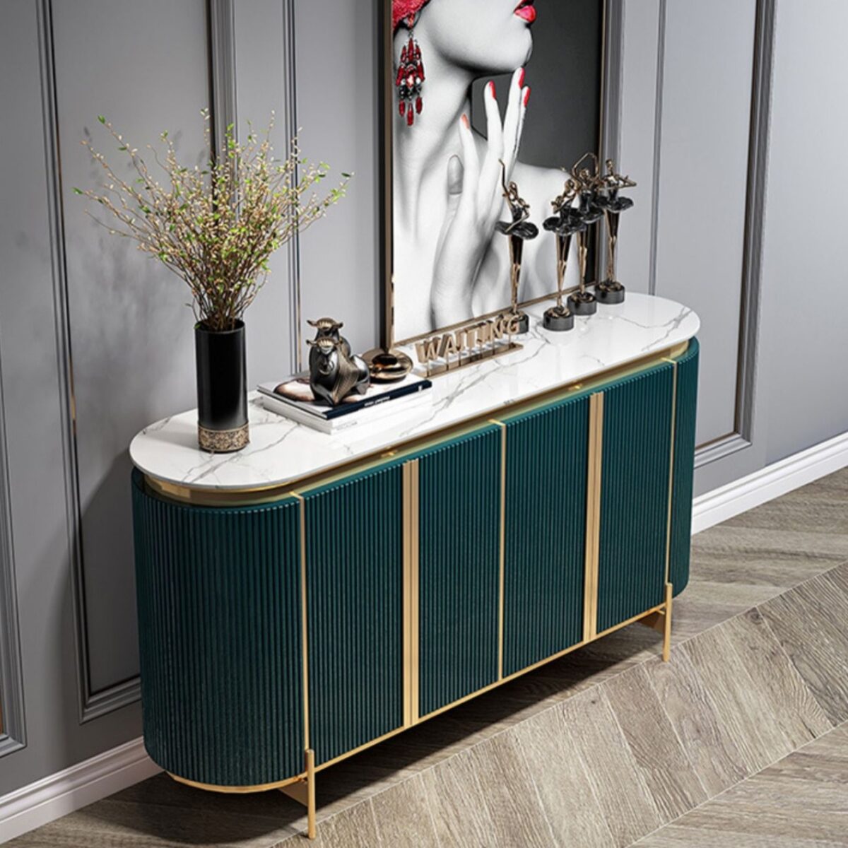 1.5M Elegance Marble Top Sideboard - Emerald - Image 2