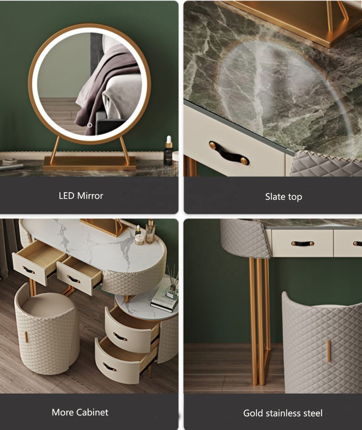 La Bottega 3 Piece Marble Top Leather Vanity Set - Image 4