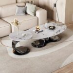 Aura Silver Solid Marble Stone Nesting Coffee Table Set