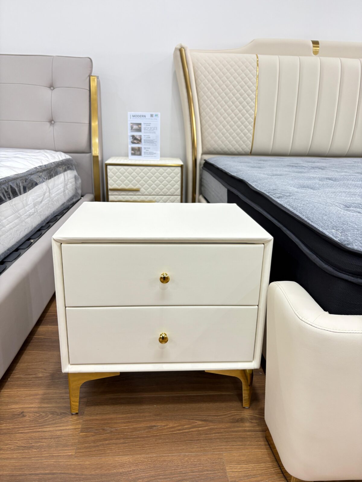 Leather Nightstand Side Table - Warm White - Image 3