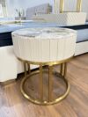Marble Top Leather Side Table - Beige - Image 2