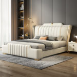 Milan Genuine Leather Queen Size Bedframe Gas Lifting