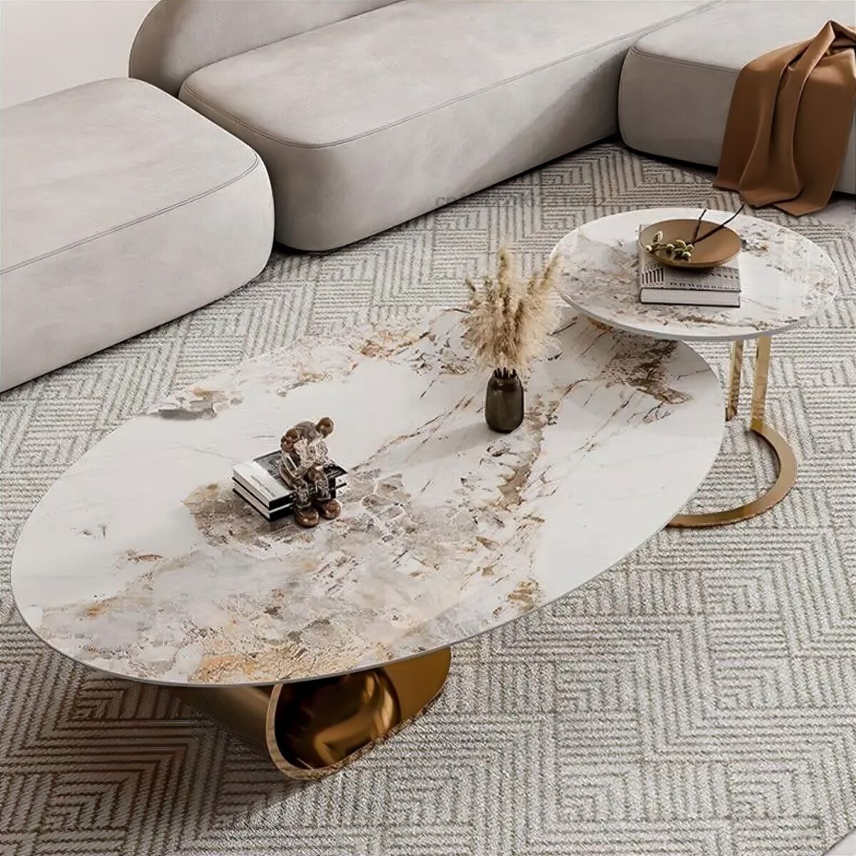 Jewel Opulent Gold Marble Coffee Table Set - Image 3