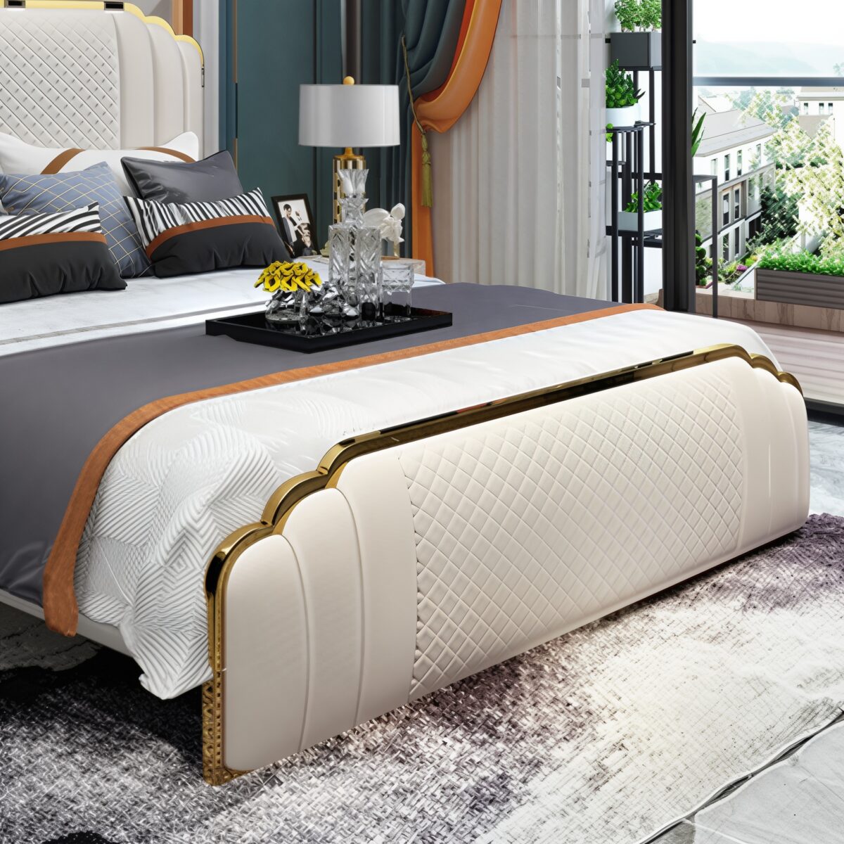 Geneva Upholstered Luxury Leather King Size Bedframe - Image 2