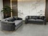 SAUDI Living Suite Upholstered Velvet Sofa Set - Grey