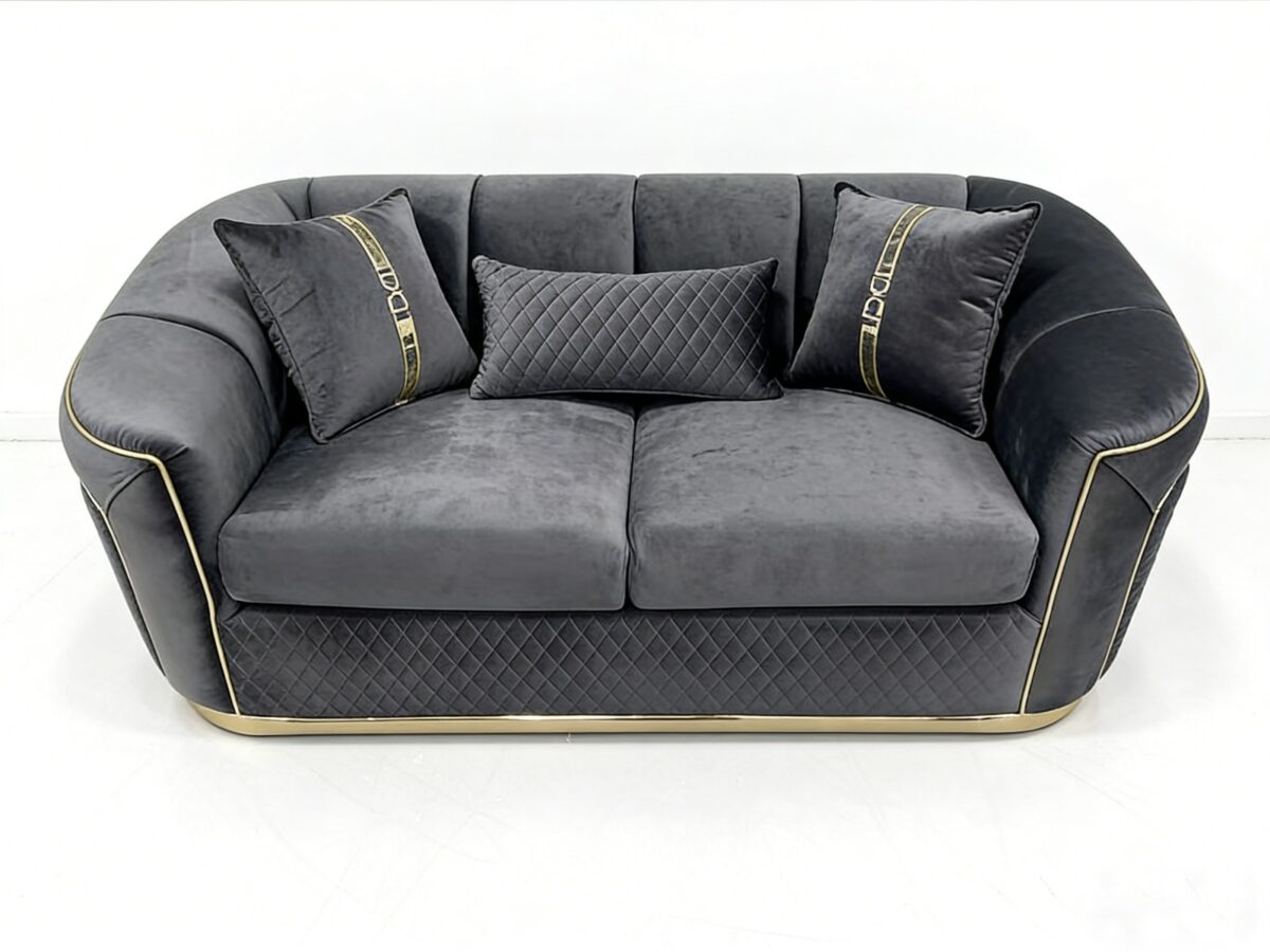 SAUDI Living Suite Upholstered Velvet Sofa Set - Grey - Image 6