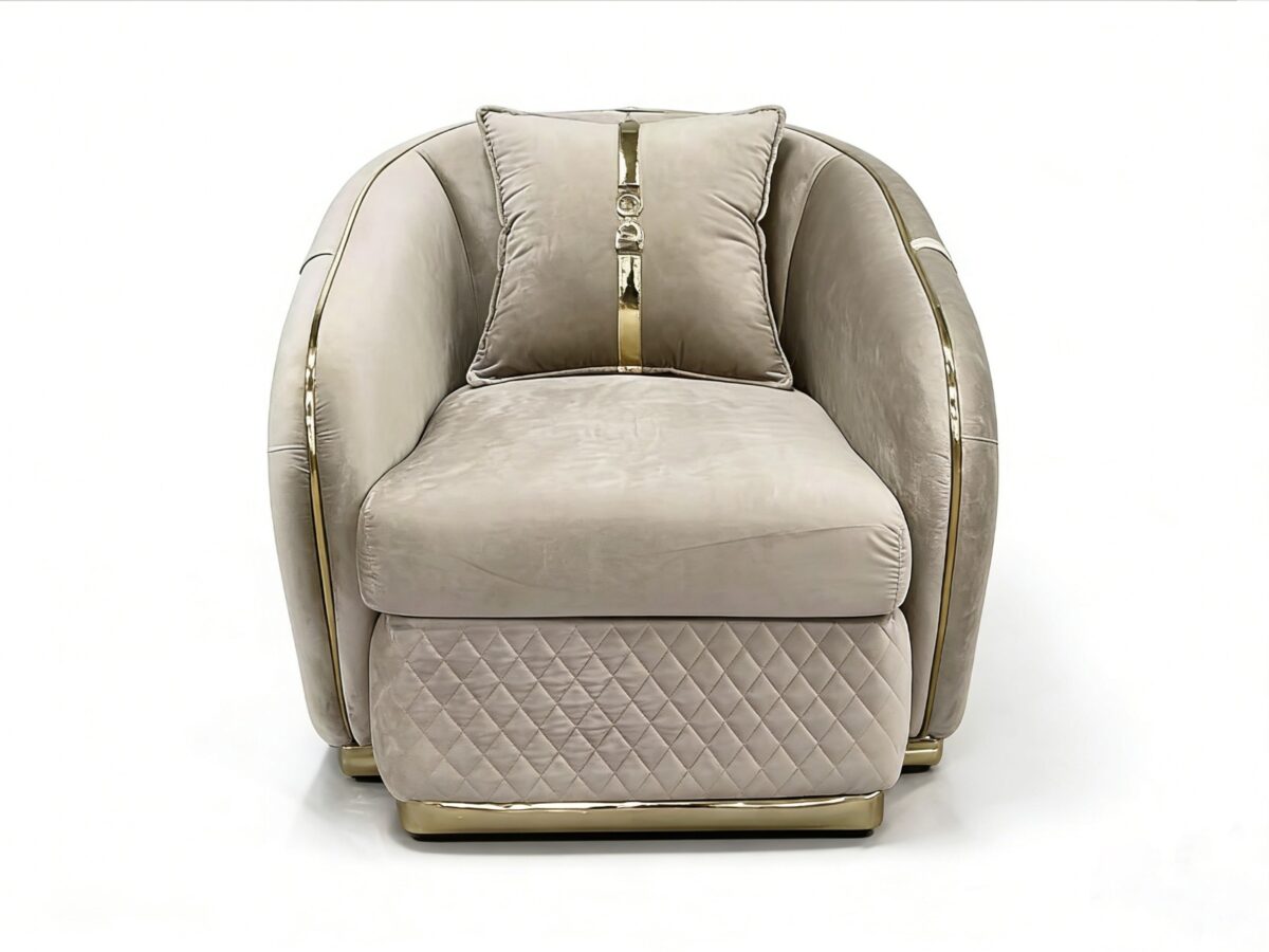 SAUDI Living Suite Upholstered Velvet Sofa Set - Taupe - Image 7