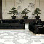 SAUDI Living Suite Upholstered Velvet Sofa Set - Black