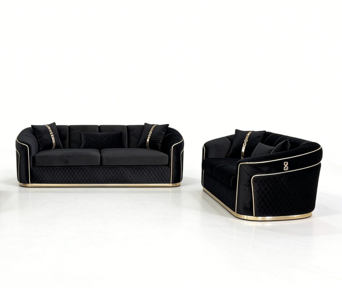 SAUDI Living Suite Upholstered Velvet Sofa Set - Black - Image 6
