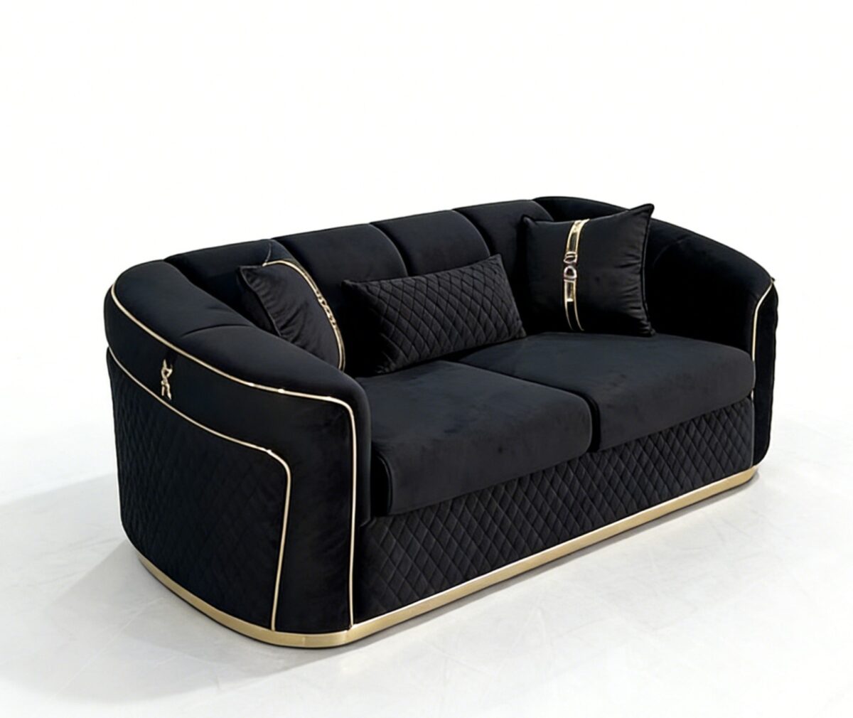 SAUDI Living Suite Upholstered Velvet Sofa Set - Black - Image 5