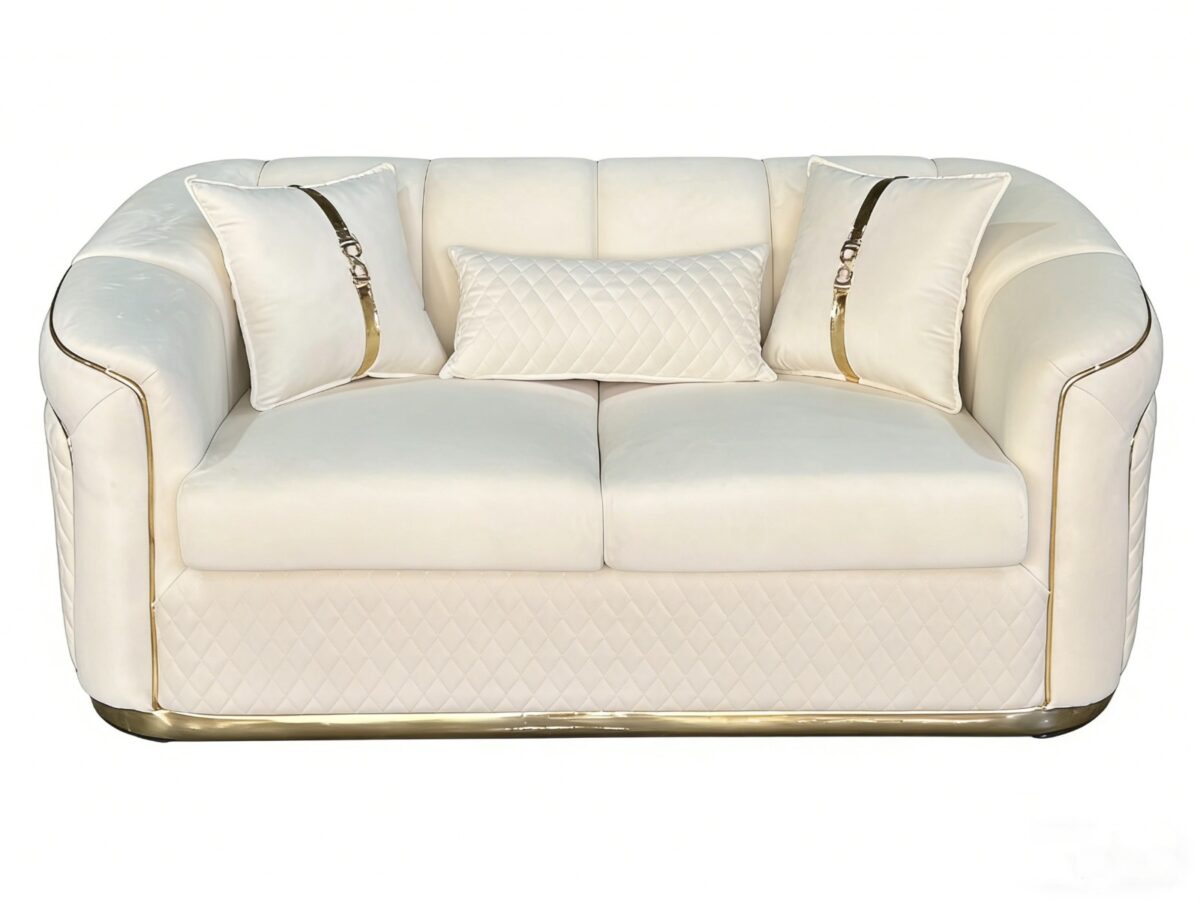 SAUDI Living Suite Upholstered Velvet Sofa Set - Cream - Image 5