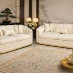 SAUDI Living Suite Upholstered Velvet Sofa Set - Cream