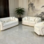 SAUDI Living Suite Upholstered Velvet Sofa Set - Cream